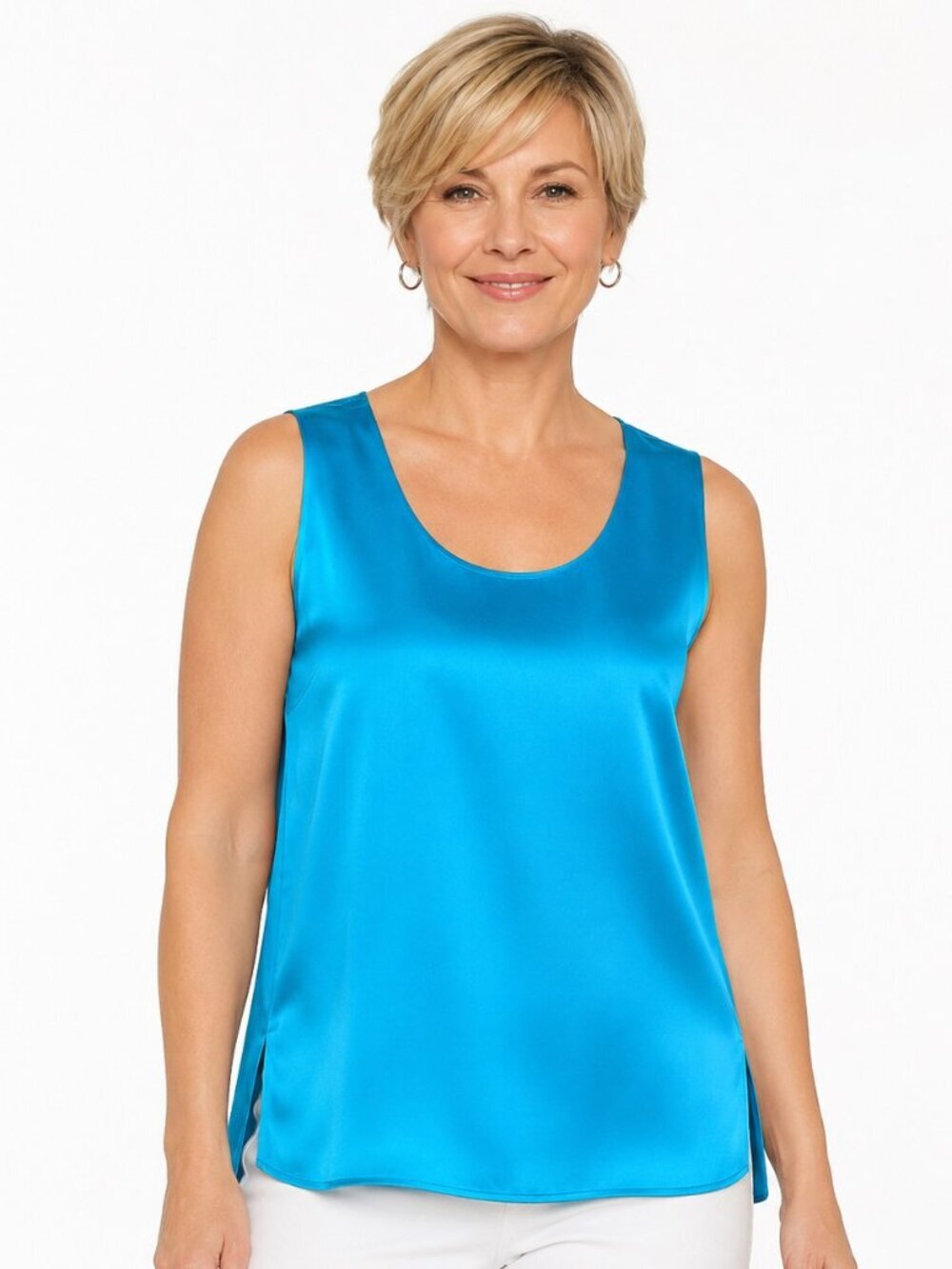 Turquoise Blue Reversible Silk Charmeuse Chiffon Tank Top